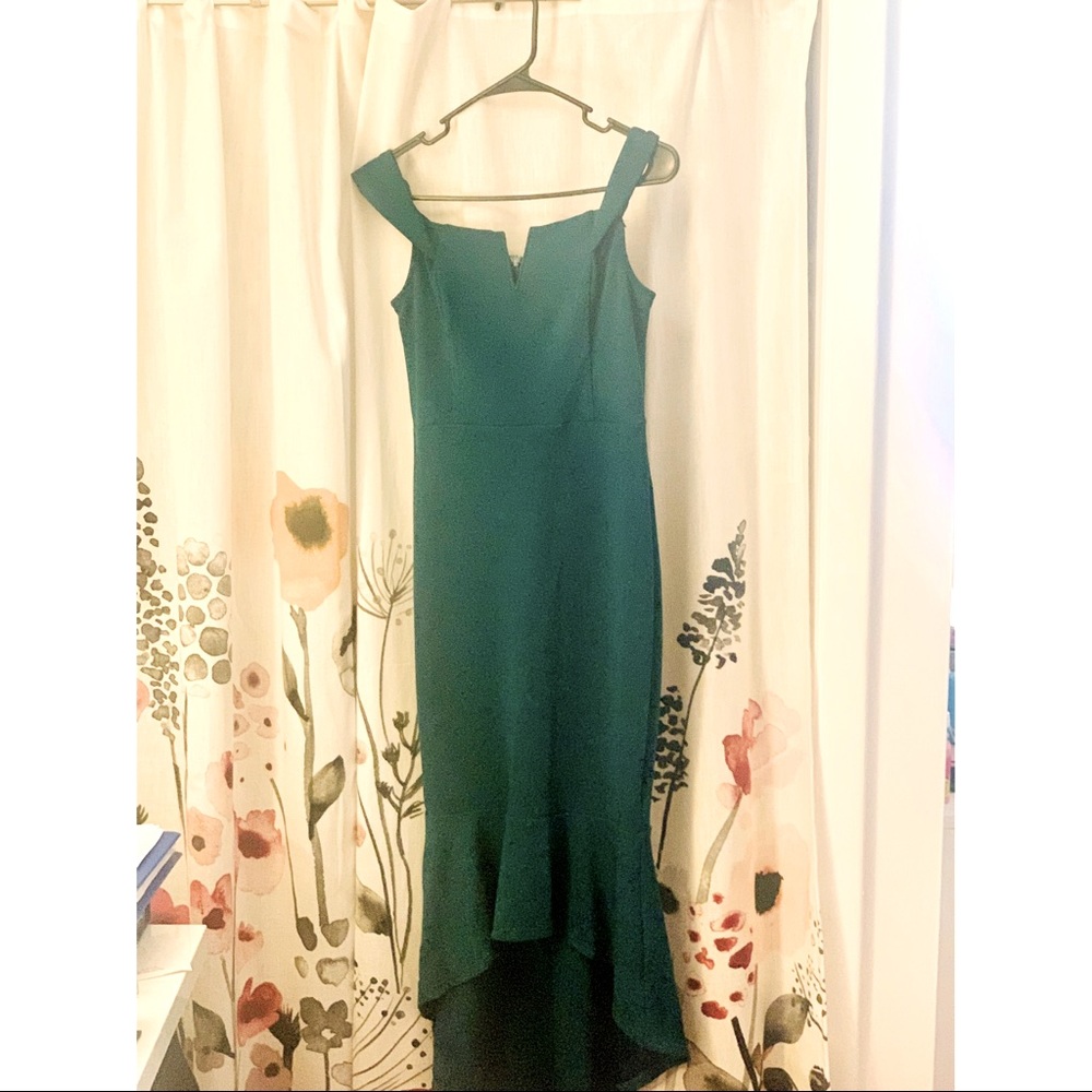 Off Shoulder Green High Low Dress